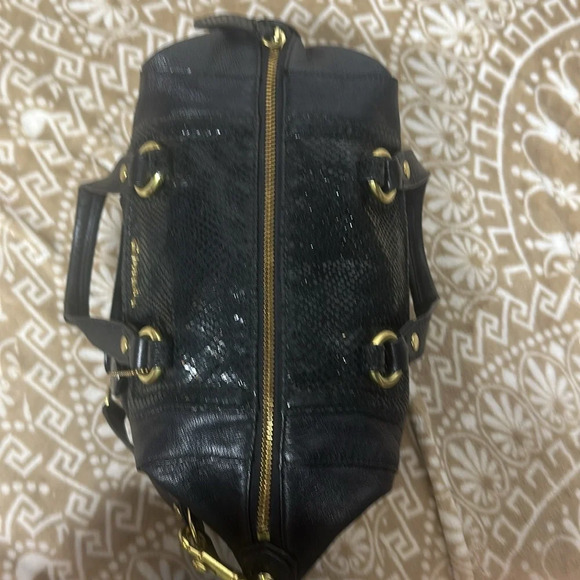 Coach Ashley Black Leather Python Snakeskin Satchel Shoulder Tote F19247 Purse - Picture 6 of 12